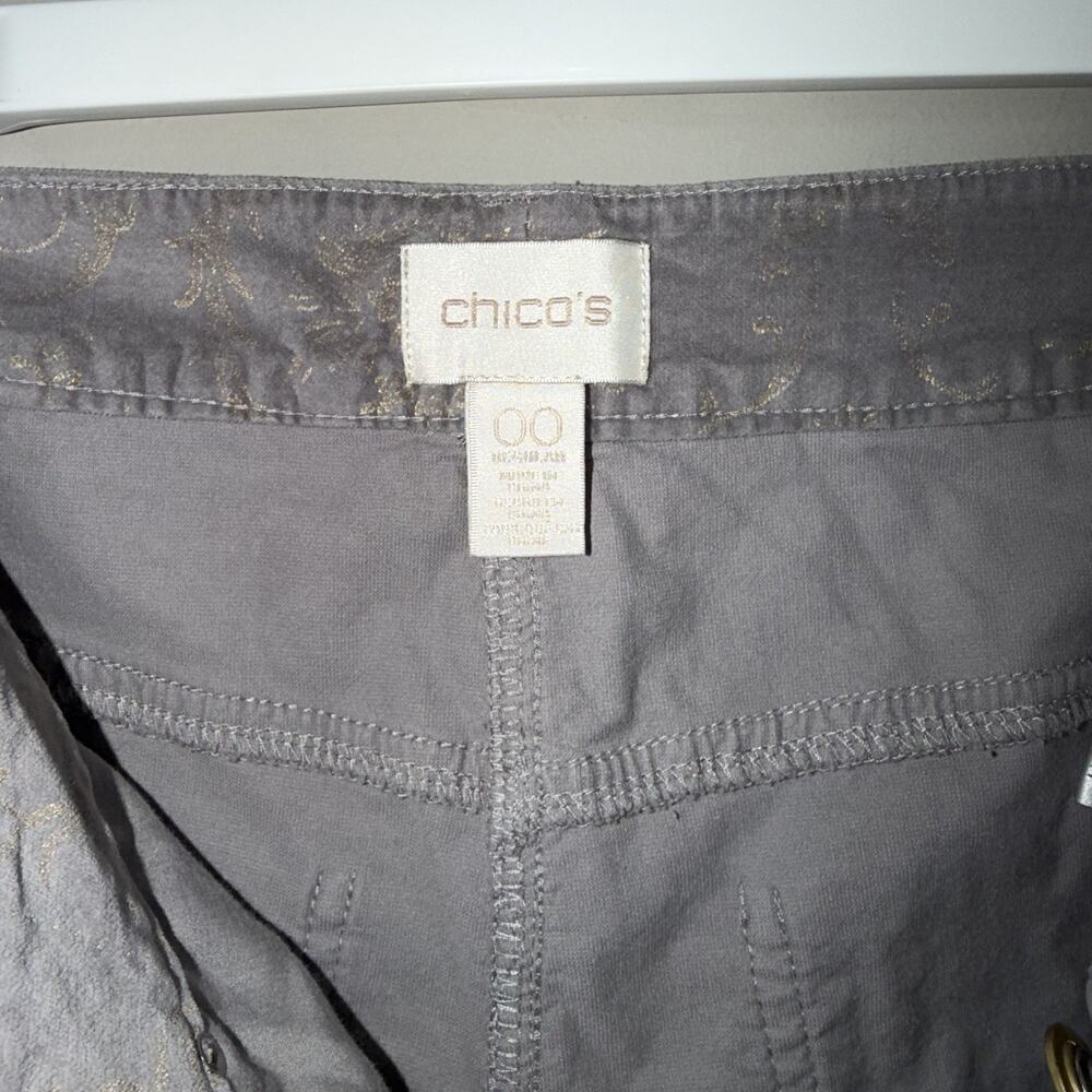 Chicos Gray Velvet Gold Embossed Damask Straight Leg Pants Size 00 / 30 - Picture 7 of 9